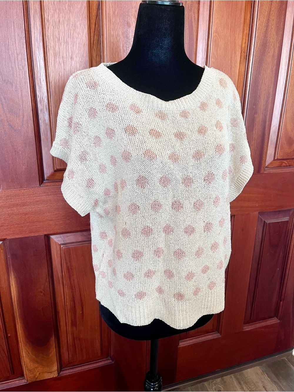 Christian Dior Separates Vintage Silk Blend Sweater Short Sleeve Polka Dot Large